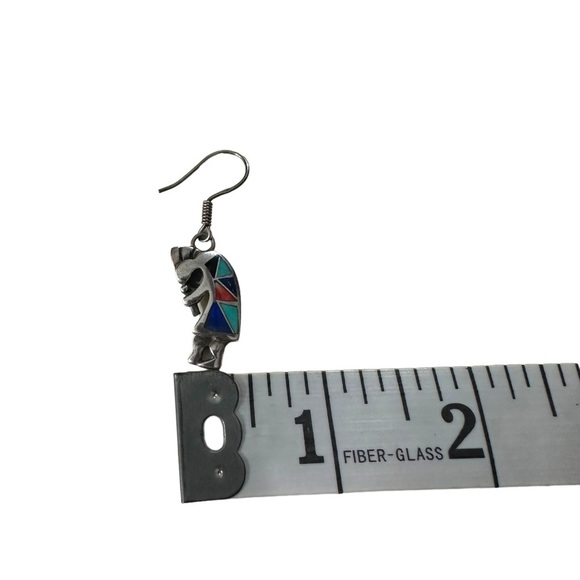 Signed AX 960 Zuni Native American Sterling Kokopelli  Inlay Gemstones Earrings - Picture 13 of 16